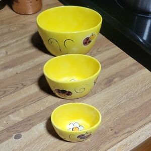 Set of Yellow Ladybug Decorative  Bowls